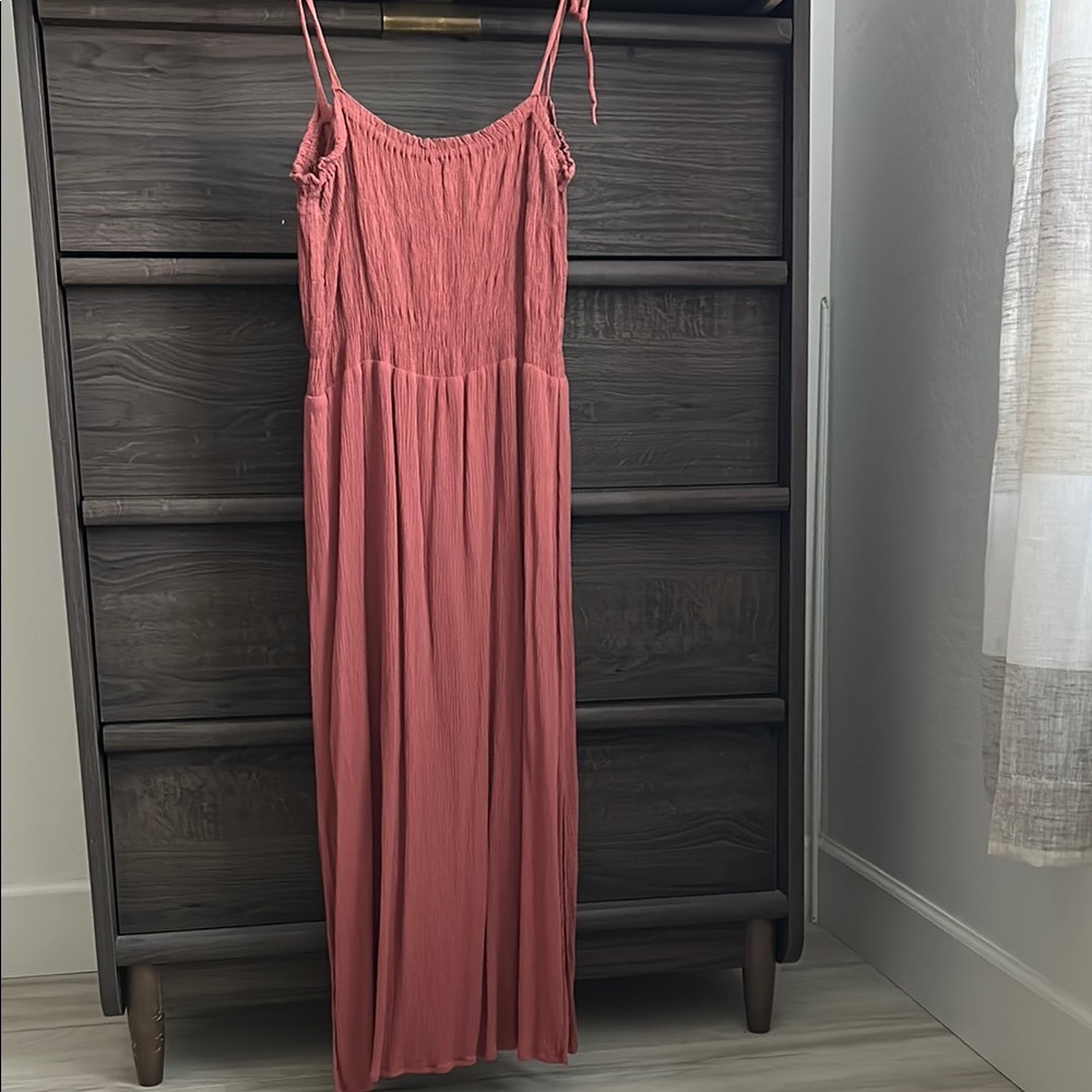 LOFT beach Coral Midi Dress with Tie Spaghetti Straps